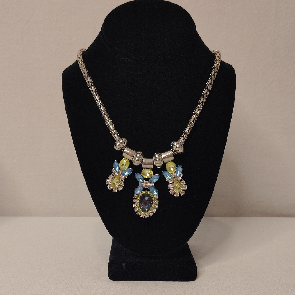 Silvertone And Multicolor Rhinestone Necklace - image 1